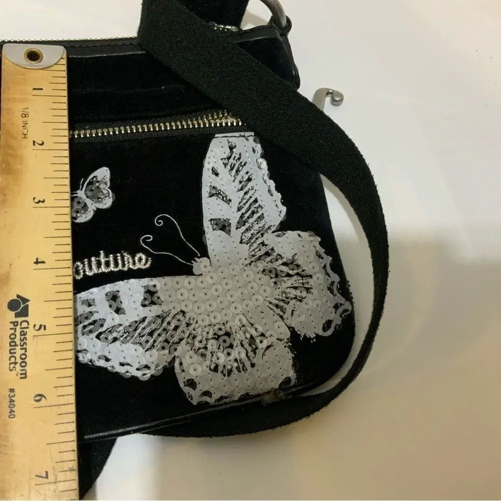 Juicy Couture Small Black crossbody velvet bag With Sequin Butterfly - Picture 8 of 9